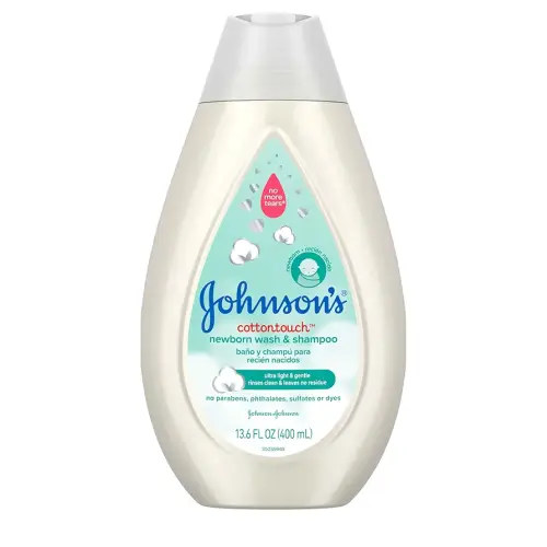 Johnson's CottonTouch Newborn Baby Body Wash & Shampoo, Gentle & Tear-Free, Made with Real Cotton, Gently Washes Away Dirt & Germs, Sulfate- & Paraben-Free for Sensitive Skin, 13.6 fl. oz