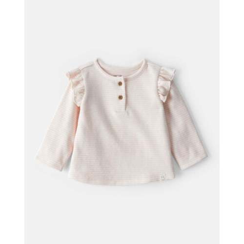 Baby Girl Striped Flutter-Sleeve Long-Sleeve Top - Pink/Cream | Carter's