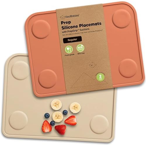 KeaBabies 2pk Silicone Placemats for Toddlers,Kids - 12x9 Non Slip Suction Baby Silicone Placemat for Restaurants,Dining Table,Travel,Easy to Clean,Food Grade/BPA-Free,Small Baby Table Mat(Terracotta)