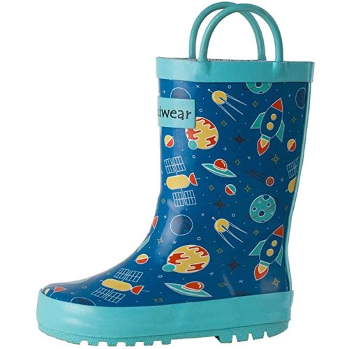 OAKI Kids Waterproof Rubber Rain Boots with Easy-On Handles - 5 Toddler - Outer Space