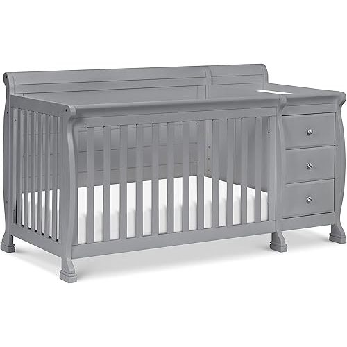 DaVinci Kalani 4-in-1 Convertible Baby Crib & Changing Table Combo - GREENGUARD Gold Certified - Toddler Bed, Daybed, Full-Size Bed Conversion - 4 Adjustable Mattress Heights - Gray