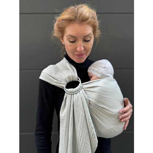 Muslin Ring Sling baby carrier for newborn and toddler, 100% Organic Cotton ring sling, silver grey