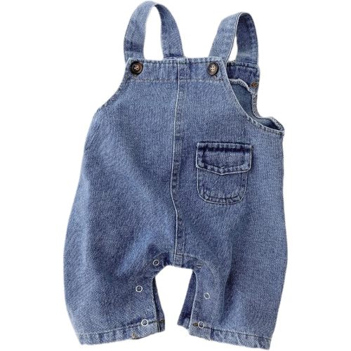 Twinklesweetie Baby Denim Romper Jumpsuit, Unisex Adjustable Overalls, Soft Cotton Blend Easy Diaper Change with Snaps, Toddler Outfit for Spring Fall Daily Wear Photoshoot Gifts (Blue, 0-3 Months)