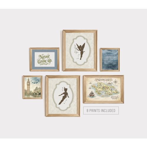 PETER PAN Nursery Wall Art Prints, Neverland Nursery Decor, Tinkerbell Nursery Prints, Peter Pan Quote, Never Grow Up, Neverland Room Decor