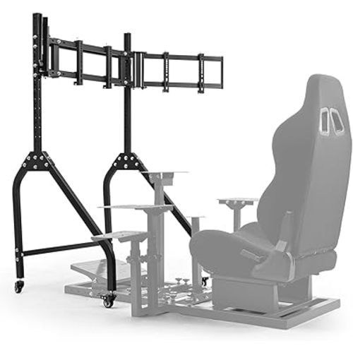 Marada Sim Racing Triple Monitor Stand with Wheels Compatible with 27/32-inch Displays Height and Tilt Adjustable, A-Frame Base for Flight & Driving Simulator Cockpit Rig