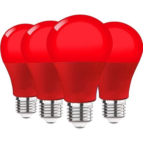 LED Red Light Bulb, A19 9W (60W Equivalent) Red Colored Light Bulb Outdoor, E26 Base Red LED Lights for Party Decoration, New Year, Porch, Home Lighting, Christmas Light Bulbs, Wedding, Bar, 4 Pack