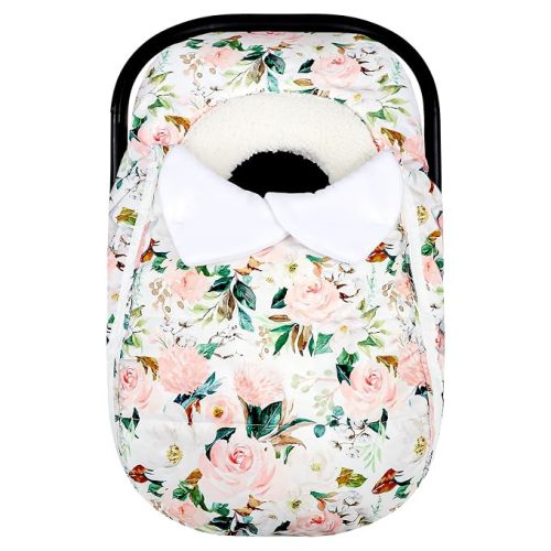 DILIMI Car Seat Covers for Babies, Winter Baby Car Seat Cover, Infant Car Seat Canopy for Girls Boys, Warm Windproof Carseat Canopy for Newborn, Pink Floral