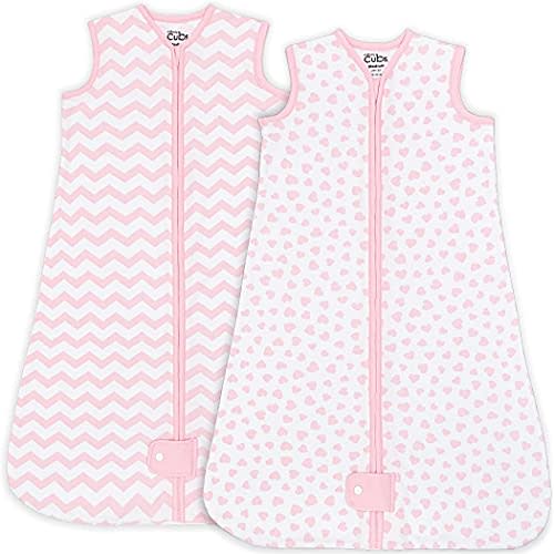 Comfy Cubs Baby Sleep Sack 6-12 Months, Medium - Soft 100% Cotton Blanket for Babies & Toddlers - Breathable Sleeveless Sleep Bag for Baby with Covered Zipper - Pink