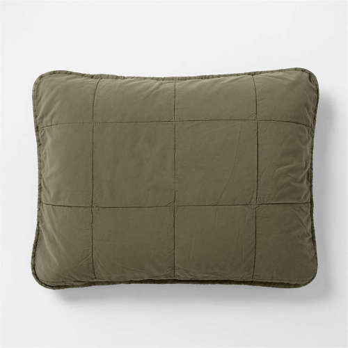 Sunwashed Organic Cotton Burnt Green Standard Quilted Bed Pillow Sham