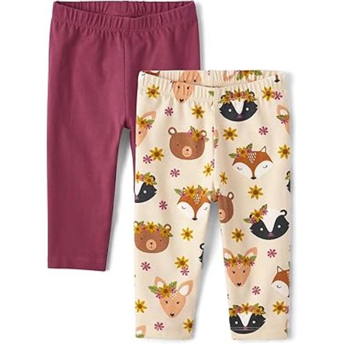 The Children's Place,Baby Girls,and Newborn Knit Pull On Pants,Harvest Print 2-Pack,3 Months,6 Months