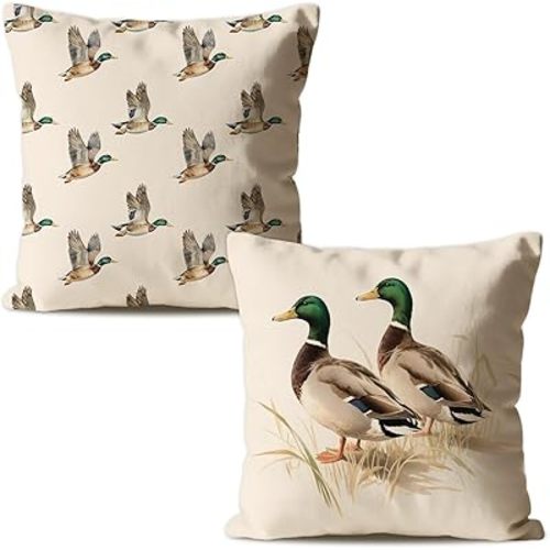 Rustic Mallard Duck Hunting Pillow Covers 18x18 Set of 2, Mallard Duck Nursery Decor, Ducks Lover Gifts Decorative Throw Pillow Covers for Toddler Kids Boys Room Bedroom Home