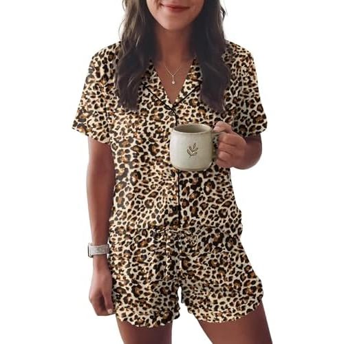 Ekouaer Womens Pajama Sets Button Down Short Sleeve Top and Shorts Cute Ruffled Pjs Sets Sleepwear