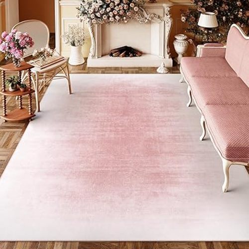 Brand 8x10 Area Rug, Pink Ombre Carpet for Living Room, Bedroom, Nursery - Soft, Washable, Non-Slip, Contemporary Design