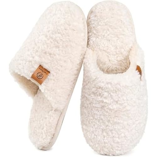 EverFoams Women's Fuzzy Slip-on Slippers Warm Cozy Soft Lightweight Memory Foam Indoor House Shoes