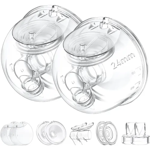Two Full Milk Collector Cup Sets with 24mm Flange Compatible with Momcozy S12 Pro/S9 Pro Breast Pump, NOT for S9/S12, Replacement Pump Parts with Duckbill Valve, Flange, Diaphragm, Linker, Collector