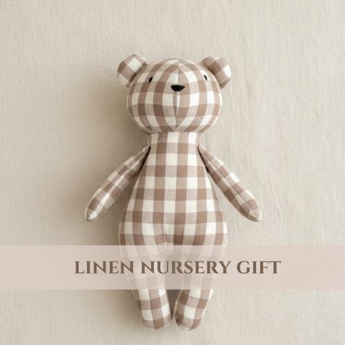 Handmade Teddy Bear Nursery Decoration Baby Room Beige Aesthetic Cotton Linen Gingham Fabric Stuffed Animal Soft Toy Child Bedroom Classic