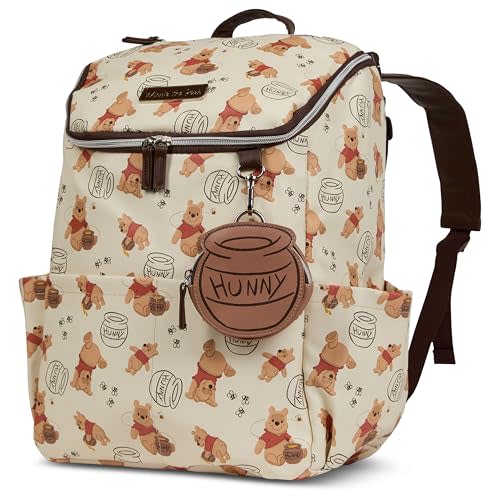 Disney Diaper Bag Backpack with Changing Pad Winnie the Pooh – 16” Nylon Baby Bag for Parents, Insulated Bottle Holders, Multiple Storage Pockets