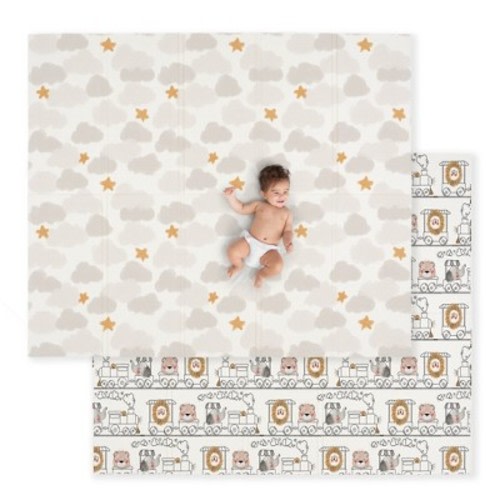 JumpOff Jo Large Foldable Baby Foam Play Mat, Waterproof Padded Activity Playmat - 70" x 59" - Zoo Train