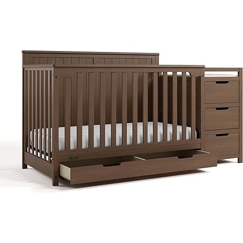 Graco Hadley 5-in-1 Convertible Crib & Changer (Hazelnut) – GREENGUARD Gold Certified, Fits Standard Crib Mattress, Converts to Toddler Bed and Full Bed, 4 Adjustable Mattress Heights