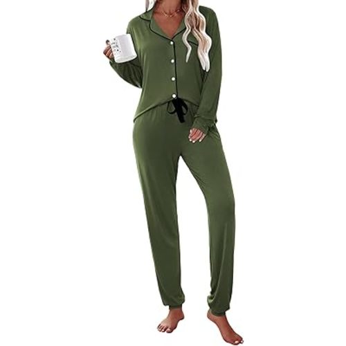 Ekouaer Pajamas Set Long Sleeve Sleepwear Womens Button Down Soft Pjs