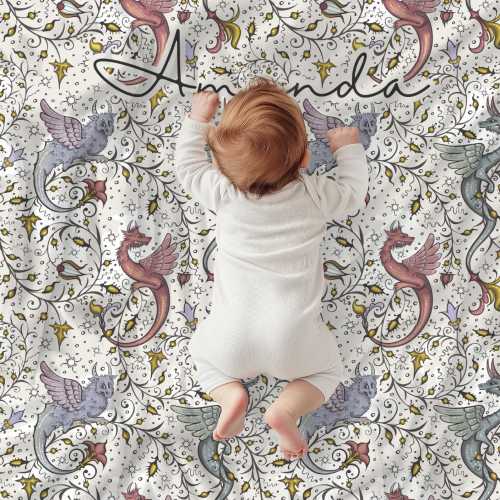Personalized Baby Dragon Blanket Newborn Gift Idea for Baby Shower Custom Name Blanket for Nursery Decor Cozy Fantasy Blanket for Kids