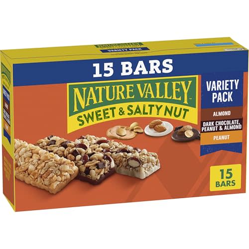 Nature Valley Sweet & Salty Variety Pack Granola Bars, 15 ct, 18 oz | 3 Flavors: Peanut, Almond & Dark Chocolate Peanut Almond, 5 Bars Each, No Artificial Flavors