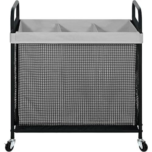 STO STO Laundry Hamper 3 Section, 120L Rolling Laundry Sorter Cart with Removable and Washable Liner Bag, Rolling Clothes Hamper with Metal Handle for Laundry Room and Bedroom, Gray