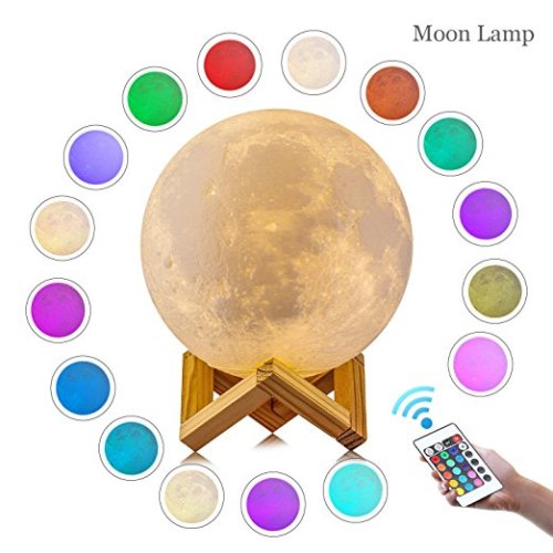 LOGROTATE Moon Lamp, 3D Print LED 16 Colors RGB Moon Light, 2018 Favorite Valentines Gifts Decorative Lights, Night Light with Remote&Touch Control and Adjustable Brightness&USB Recharge(5.9 inch)