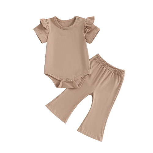 Bagilaanoe 2pcs Newborn Baby Girl Pants Set Short Sleeve Romper Tops + Flare Trousers 3M 6M 12M 18M Infant Casual Clothes