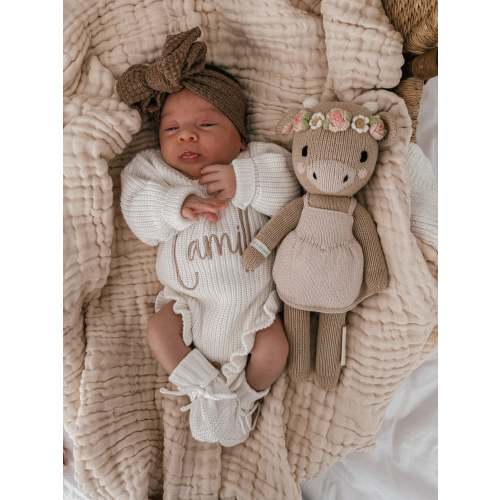 ELISSA WAFFLE KNIT BOW HEADBAND - CHOCOLATE