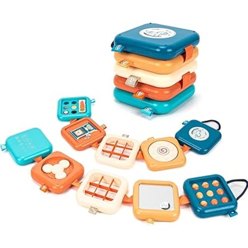 Montessori Busy Board for Toddlers 1-3 | Certified Travel Sensory Toy | Fine Motor Skills Activity Cube for Airplane, Classroom & Home Learning