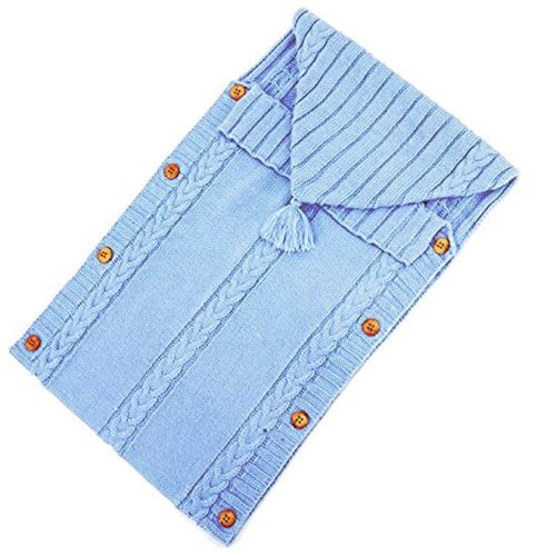 XMWEALTHY Newborn Baby Wrap Swaddle Blanket Knit Sleeping Bag Receiving Blankets Stroller Wrap for Baby(Light Blue) (0-6 Month)