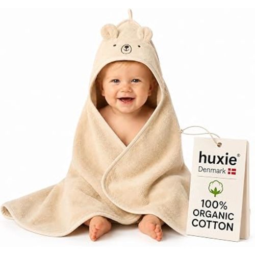 Hooded Baby Towel – 100% Organic Cotton Baby Bath Towels – Baby Boy and Girl Newborn Essentials - Super-Soft and Absorbent. (Bear Fog)