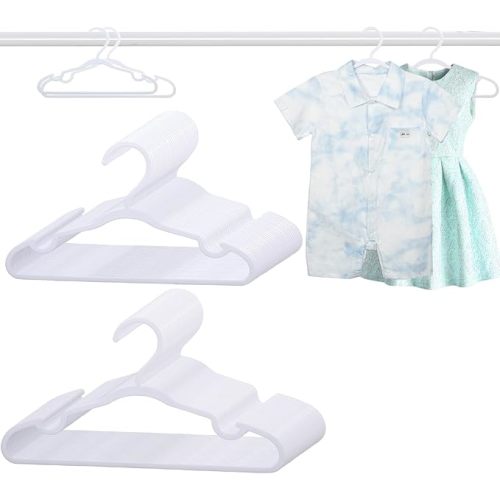 60 Pack White Baby Hangers 11.42 Inch & 12.91 Inch Each 30 Pack - Kids Non-Slip Clothes Hangers for Infant & Child, Durable Plastic Children's Hangers for Closet, Pants, Coats, Skirts