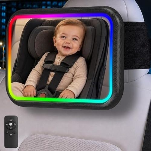 Baby Car Mirror with Light, Car Seat Mirror for Baby for Tesla, Black