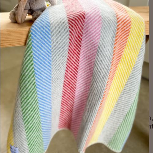 Pure New Wool Baby Blanket Gift Set, UK made, Pram, Rainbow, Blue Ocean, Girl, Boy, Newborn, Gift, Present, British, Made in the UK