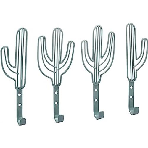 MyGift Set of 4 Saguaro Cactus Shaped Green Metal Wall Coat Hooks, Hanging Novelty Hooks for Entryway, Southwest Style Home Decor