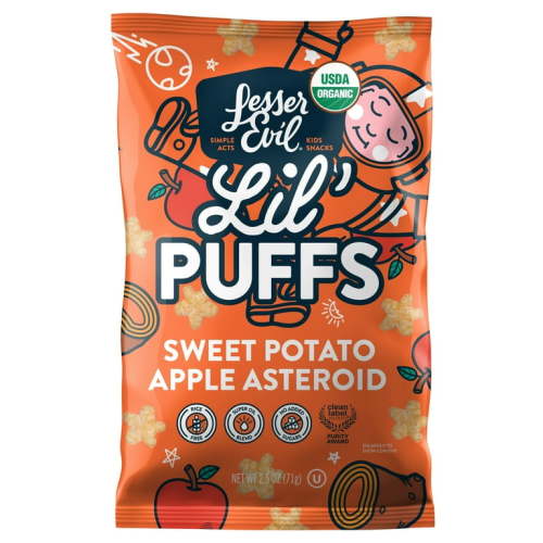 LesserEvil Lil' Puffs Organic Baby Snacks for Toddlers, Sweet Potato Apple Asteroid, 2.5 oz