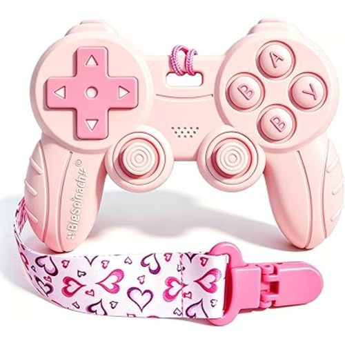 Cool Remote Game Control Teething Toy for Babies 0-6 6-12 Months,Game Controller Teether for Gamer Parents,Baby's First Valentines Day Gifts,Silicone Remote Chew Toys（Pink