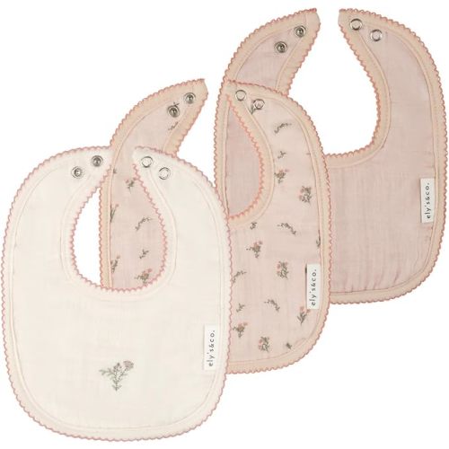 Ely's & Co. 100% Cotton Muslin Bib with Terry lining Soft & Absorbent for Infants, Adjustable Snaps 3 Pack