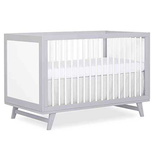 Dream On Me Carter 5-in-1 Convertible Full-Size Baby Crib, Grey & White, GreenGuard Gold & BSA, Sustainable Pinewood, Converts to Toddler, Day & Full-Size Bed 3 Mattress Heights, Modern Design