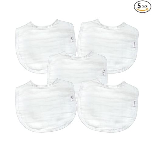 green sprouts Muslin Bibs Made from Organic Cotton| 4 Absorbent Layers Protect from sniffles, Drips, & drools | 100% Organic Cotton Muslin, Adjustable snap Closure, Machine Washable,5 Count
