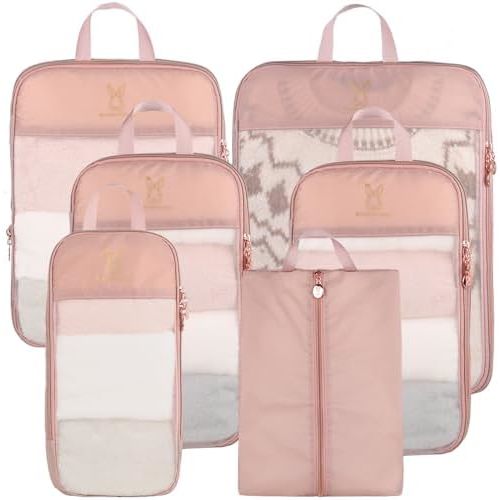 See Through Expandable Compression Packing Cubes, Mesh Travel Packing Cubes for Suitcases, Lightweight Organizers Bag Set for Travel Essentials for Luggage