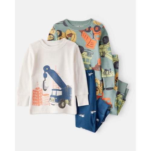 Baby Boy Construction Print 100% Cotton Long-Sleeve 4-Piece Pajamas - Blue/White/Navy - Carter's | Carter's