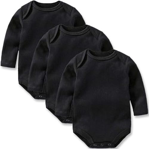 Newborn Baby Long Sleeve Bodysuits 100% Cotton Solid Color 0-24 Months 3-Pack Set