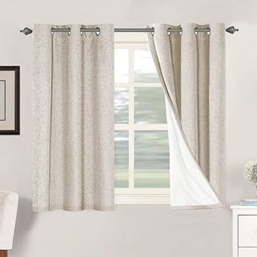 H.VERSAILTEX Primitive Linen Curtains 100% Blackout Curtain Drapes Burlap Curtains with White Thermal Insulated Liner, Grommet Top Drapes Living Room/Bedroom (2 Panels, 42 x 45 Inch, Natural)