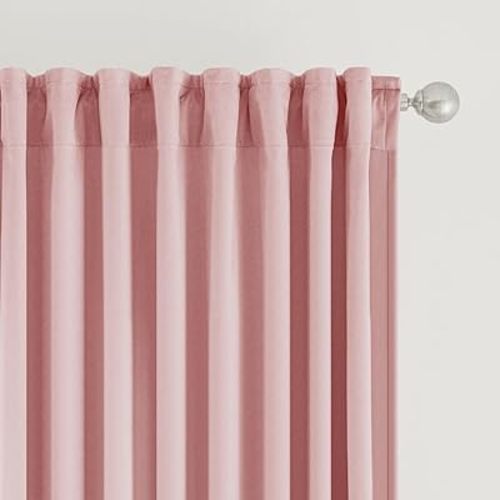 SNITIE Pink Velvet Curtains with Back Tab and Rod Pocket Thermal Insulated Soft Privacy Light-Filtering Velvet Drapes for Bedroom and Living Room, Set of 2 Panels, 52 x 84 Inches Long