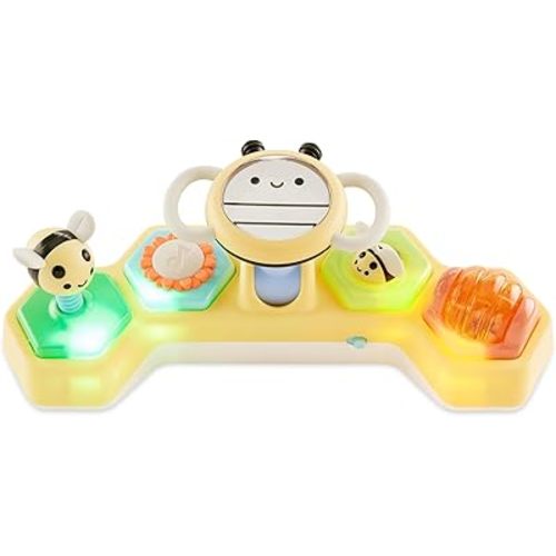 Skip Hop Tummy Time & Seated Play Cause & Effect Developmental Baby Toy with 5 Activities and 2 Ways to Play, Lights, Songs and Sounds, Farmstand See & Bee Steering Wheel, Age 3m+