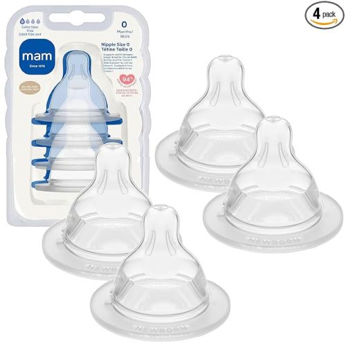 MAM Baby Bottle Anti-Colic Nipples Extra Slow Flow Size 0, for Newborn Babies, Skin Soft BPA Free Silicone, 94% Nipple Acceptance, Fits All MAM Bottles, Developed with Medical Experts, Made in Europe