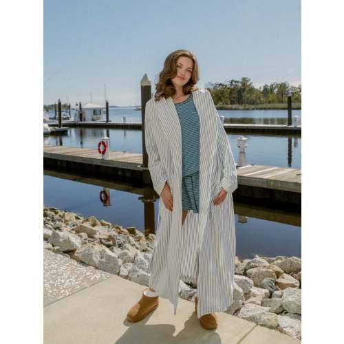 Darling Plush Bathrobe in Blue Morning Stripe, L/XL